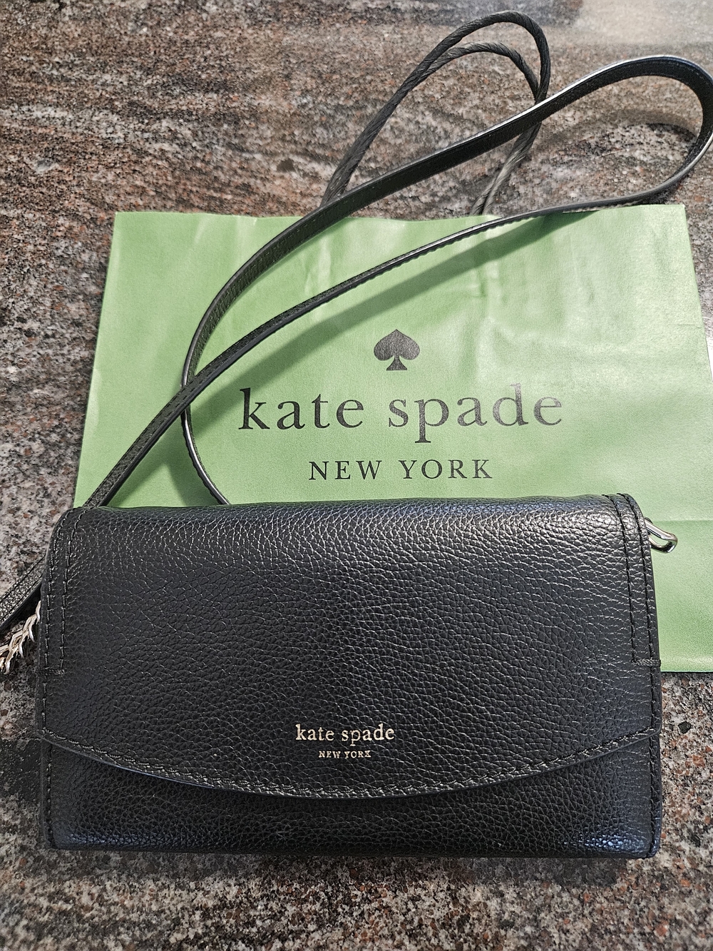 kate spade NY Eva Black Pebbled Leather Wallet Crossbody Bag
